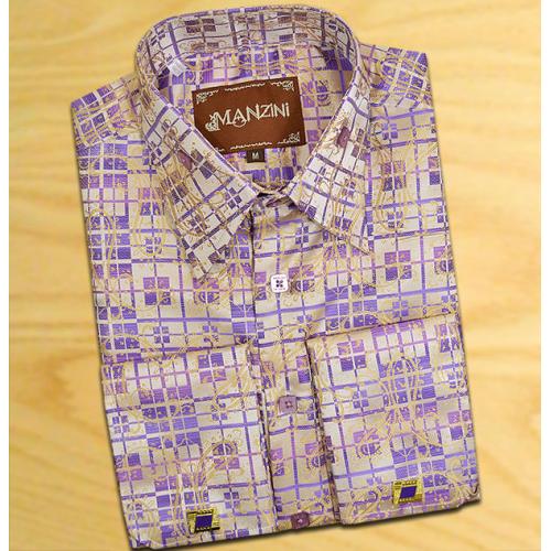 Manzini Lavender / Gold Paisley Design Casual Dress Shirt MZT-147